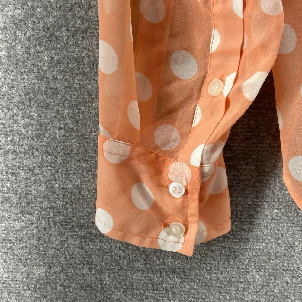 Free People Blouse Top Women Size XS Peach Polka Dot Roll Tab Sleeve